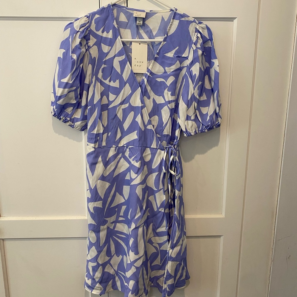 NWT - Women’s Balloon Short Sleeve Mini Wrap Dress - A New Day - Blue Pr…